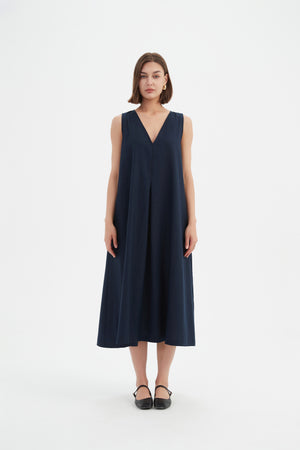 INVERTED PLEAT A-LINE DRESS