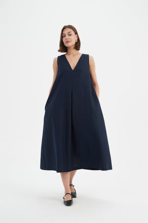 INVERTED PLEAT A-LINE DRESS