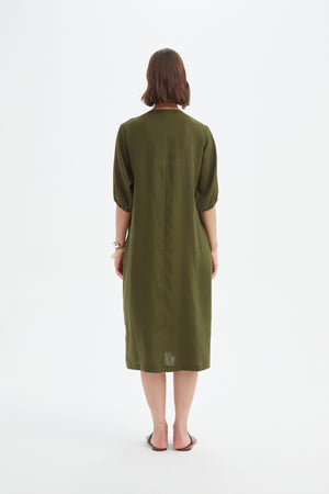 PUFF SLEEVE GATHER FRONT DRESS