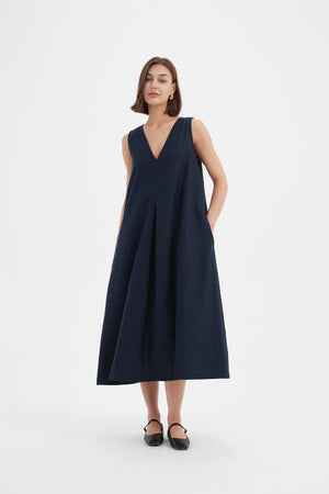 INVERTED PLEAT A-LINE DRESS