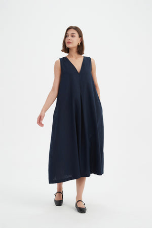 INVERTED PLEAT A-LINE DRESS