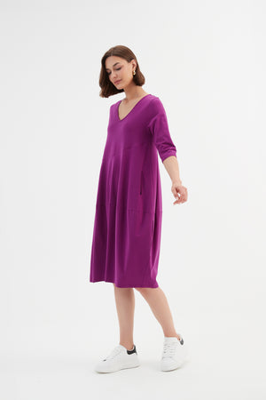 V NECK DIAGONAL SEAM DRESS