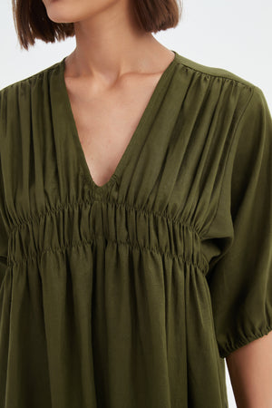 PUFF SLEEVE GATHER FRONT DRESS