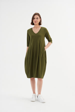 V NECK DIAGONAL SEAM DRESS