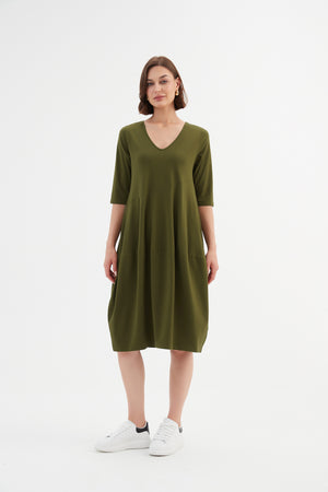 V NECK DIAGONAL SEAM DRESS