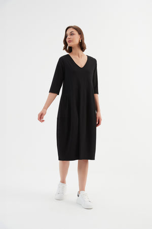 V NECK DIAGONAL SEAM DRESS