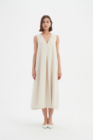 INVERTED PLEAT A-LINE DRESS