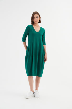 V NECK DIAGONAL SEAM DRESS