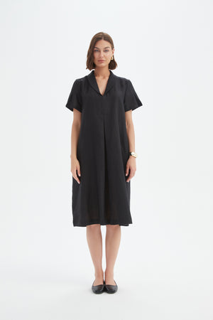 SHAWL COLLAR PLEAT DRESS