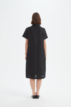 SHAWL COLLAR PLEAT DRESS
