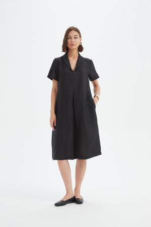 SHAWL COLLAR PLEAT DRESS