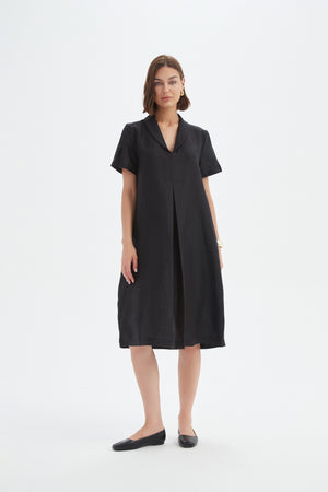 SHAWL COLLAR PLEAT DRESS