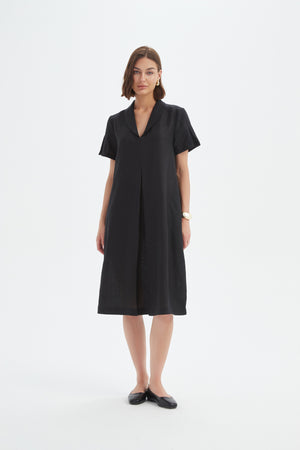 SHAWL COLLAR PLEAT DRESS