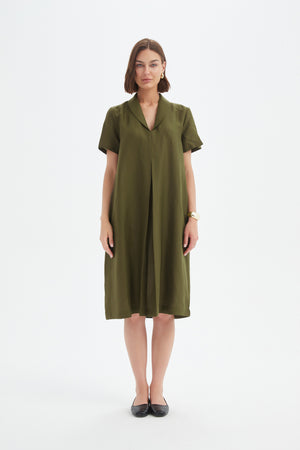 SHAWL COLLAR PLEAT DRESS