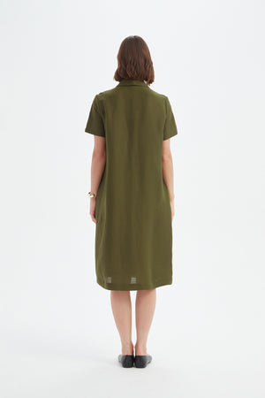 SHAWL COLLAR PLEAT DRESS
