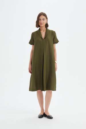 SHAWL COLLAR PLEAT DRESS