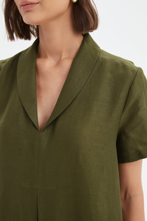 SHAWL COLLAR PLEAT DRESS