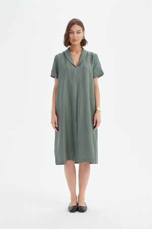 SHAWL COLLAR PLEAT DRESS