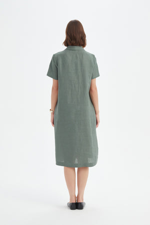 SHAWL COLLAR PLEAT DRESS