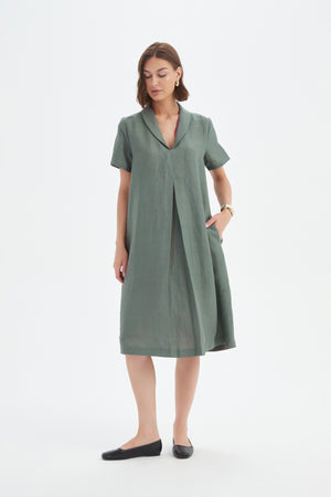 SHAWL COLLAR PLEAT DRESS