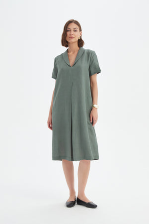 SHAWL COLLAR PLEAT DRESS