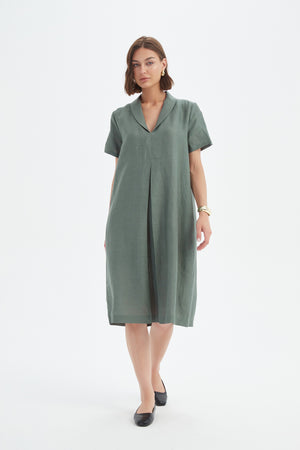 SHAWL COLLAR PLEAT DRESS