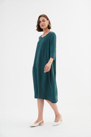 DIAGONAL SEAM LINEN DRESS