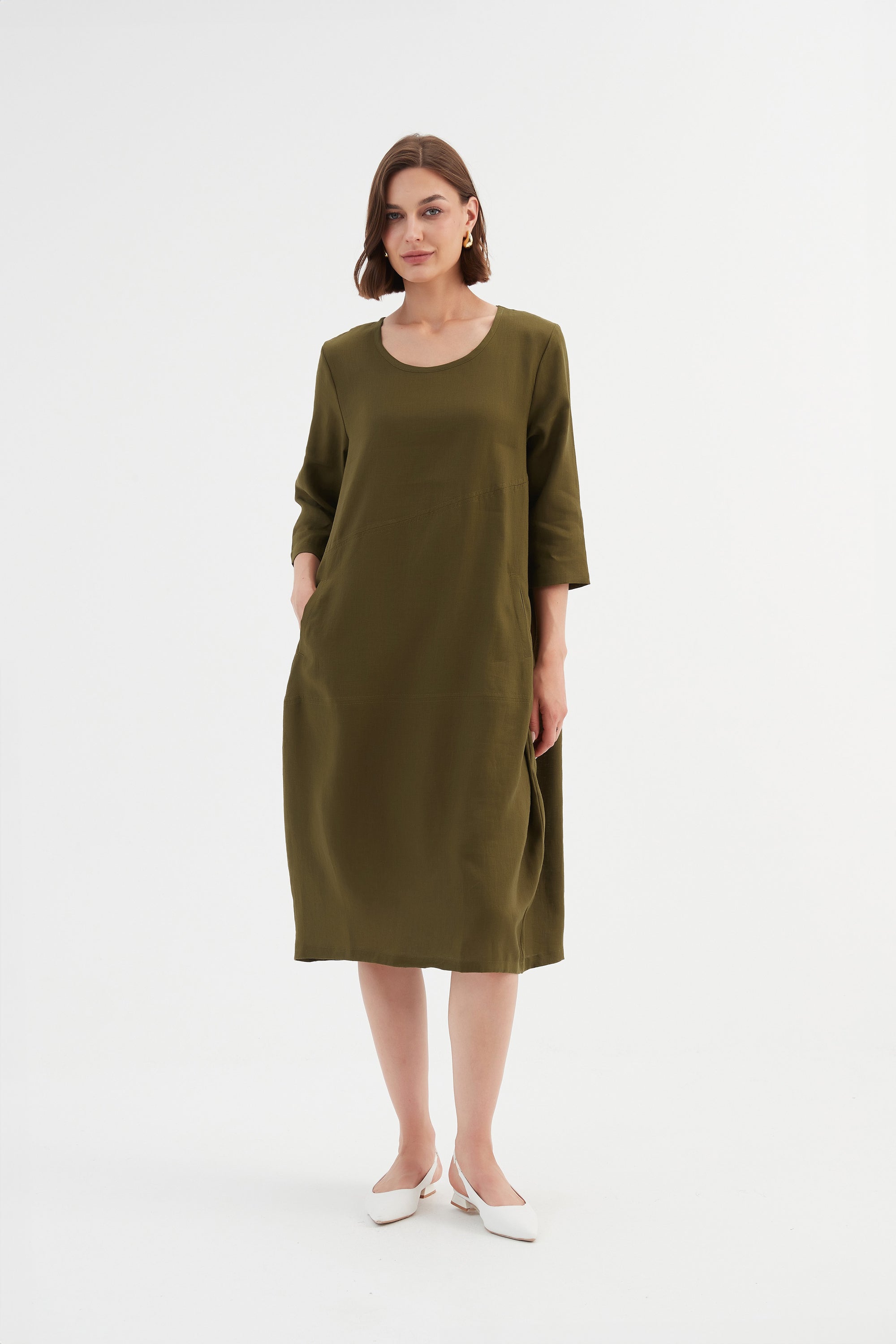 DIAGONAL SEAM LINEN DRESS