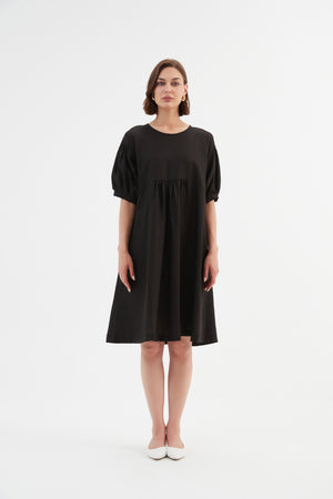 BISHOP SLEEVE SHIRRING DRESS