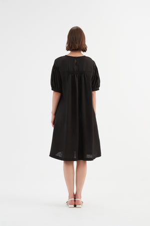 BISHOP SLEEVE SHIRRING DRESS