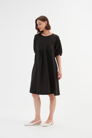 BISHOP SLEEVE SHIRRING DRESS