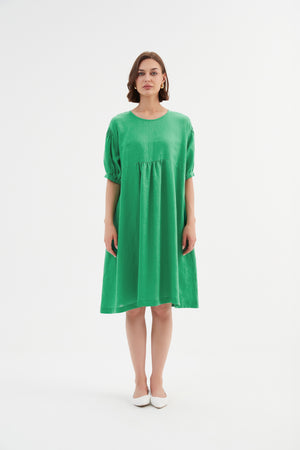 BISHOP SLEEVE SHIRRING DRESS