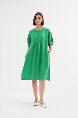 BISHOP SLEEVE SHIRRING DRESS