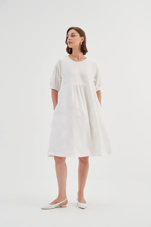 BISHOP SLEEVE SHIRRING DRESS