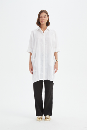 OVERSIZED LINEN SHIRT DRESS