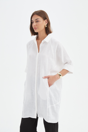 OVERSIZED LINEN SHIRT DRESS