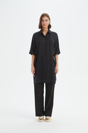 OVERSIZED LINEN SHIRT DRESS