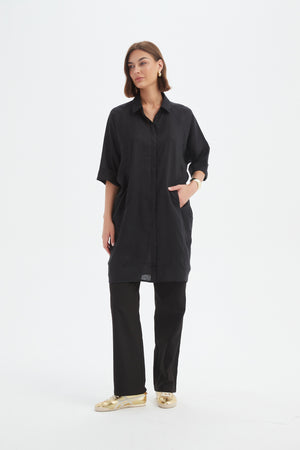OVERSIZED LINEN SHIRT DRESS