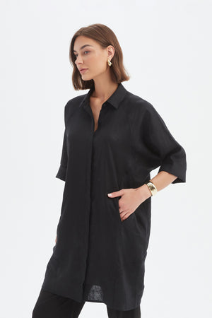 OVERSIZED LINEN SHIRT DRESS
