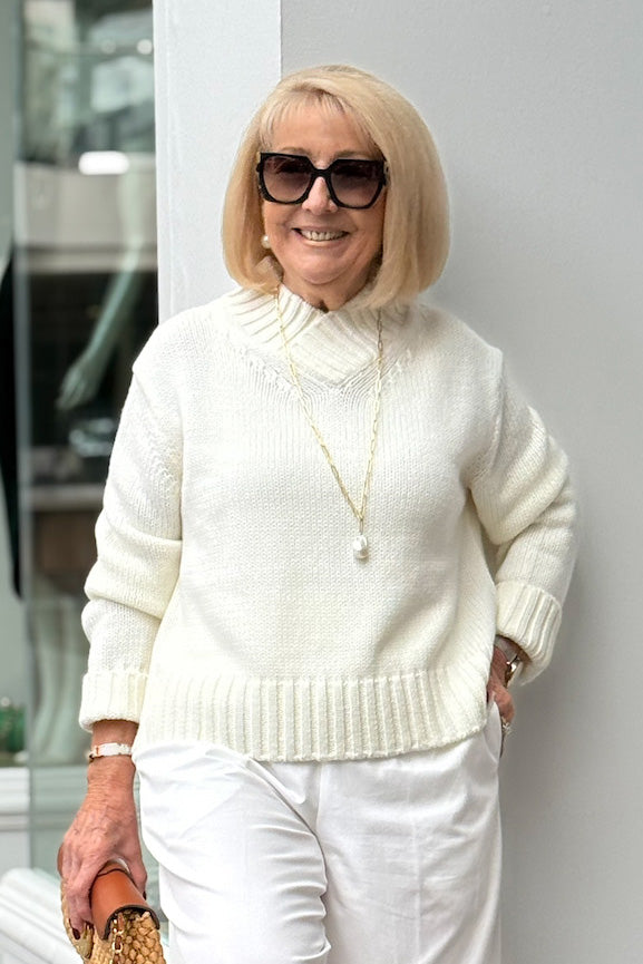 Tirelli crossover knit sweater wrap design