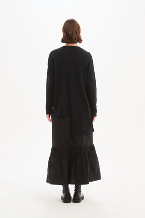 Women's Merino Wool Blend Knitted Sweater | Asymmetric Zip Knit black back