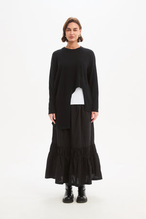 Women's Merino Wool Blend Knitted Sweater | Asymmetric Zip Knit black front