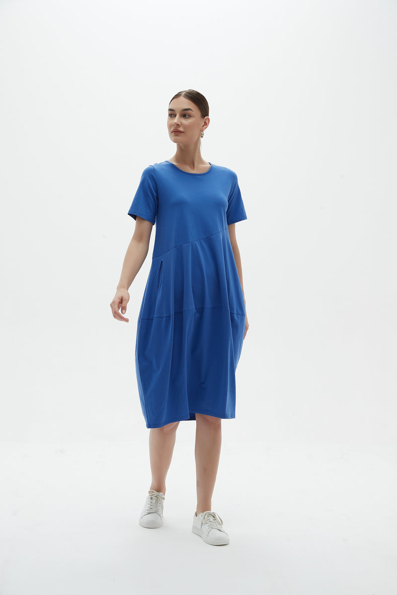 SHORT SLEEVE DIAGONAL SEAM DRESS