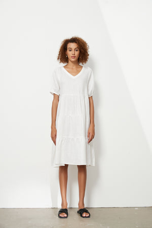 TIERED LINEN DRESS