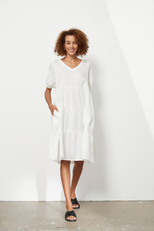 TIERED LINEN DRESS