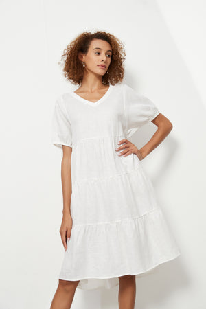 TIERED LINEN DRESS