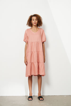 TIERED LINEN DRESS