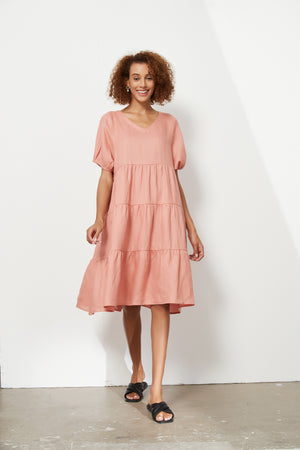TIERED LINEN DRESS
