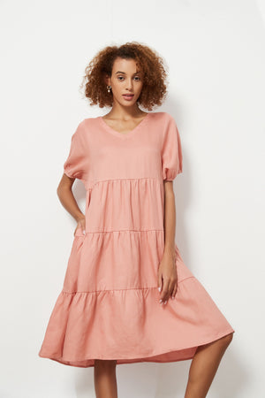 TIERED LINEN DRESS