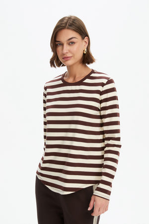 STRIPE CURVE HEM TSHIRT